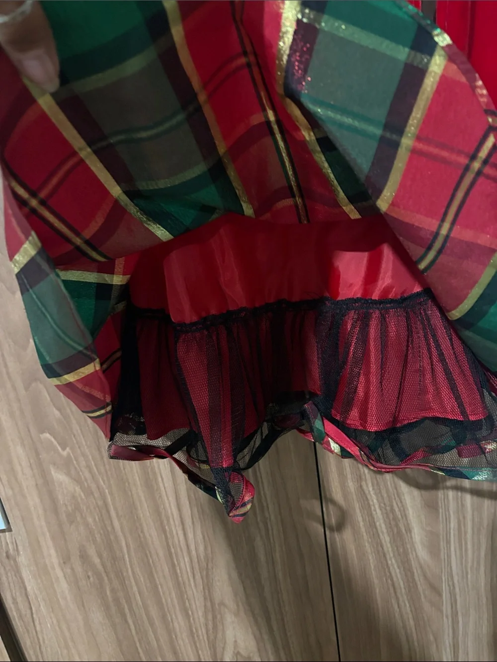 Bonnie Jean Red Velvet & Plaid Holiday Dress with Gold Bow